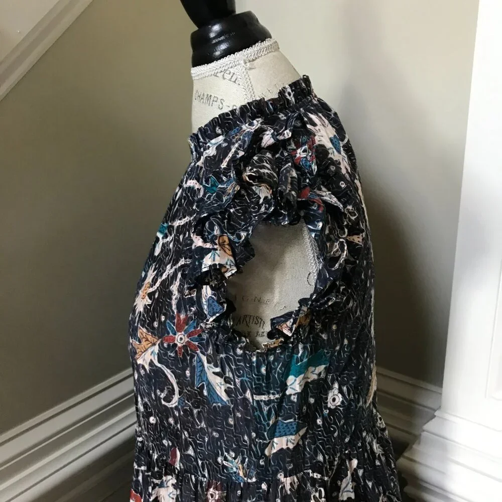 Ulla Johnson Denia Mini Dress Womens 2 Blue Cream Floral Print Flutter Sleeves - Picture 11 of 14